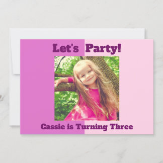 Hübsch Pink Custom Kids Foto Girls Geburtstagspart Einladung