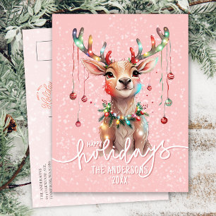 Hübsch Pink Dreamy Rentier und Weihnachtsleuchten Postkarte