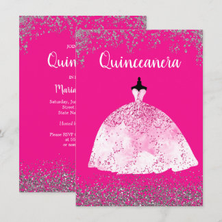 Hübsch Pink Dress Quinceañera 15. Geburtstag Einla Einladung