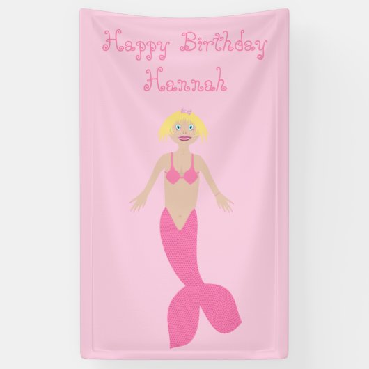 Hübsch Pink Fantasy Mermaid Custom Geburtstag Banner (Vertikal)