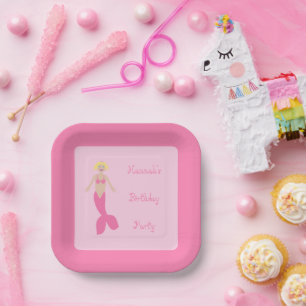 Hübsch Pink Fantasy Mermaid Custom Geburtstag Pappteller