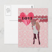 Hübsch Pink Fawn Liebe Damask Postkarte (Vorne/Hinten)