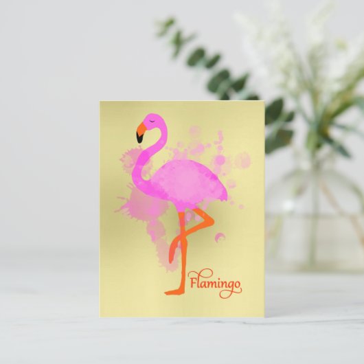 Hübsch Pink Flamingo Artistic Paint Spritzer Postkarte (Stehend Vorderseite)
