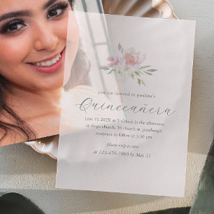 Hübsch Pink Floral 15 Jahre Geburtstag Quinceañera Pergament Einladungen
