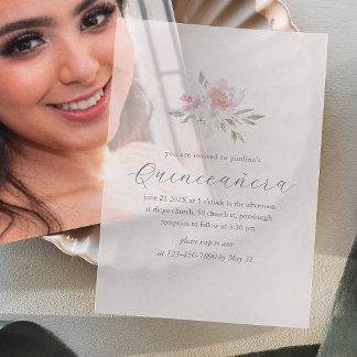 Hübsch Pink Floral 15 Jahre Geburtstag Quinceañera Pergament Einladungen