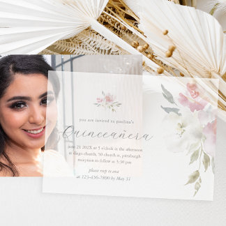 Hübsch Pink Floral 15 Jahre Geburtstag Quinceañera Pergament Einladungen