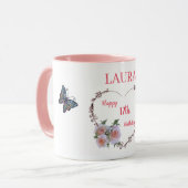 Hübsch Pink Floral 17. Geburtstag Tasse (Vorderseite Links)