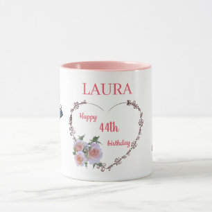 Hübsch Pink Floral 44. Geburtstag Tasse