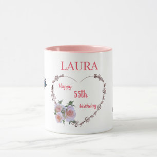 Hübsch Pink Floral 55. Geburtstag Tasse