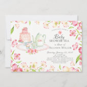 Hübsch Pink Floral Baby Tee Party Einladung (Vorderseite)