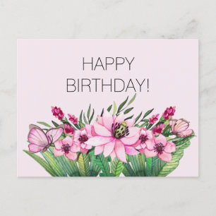 Hübsch Pink Floral Butterfly Geburtstag Postkarte