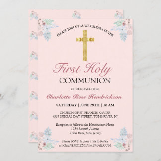 Hübsch Pink Floral Erste Heilige Kommune Einladung