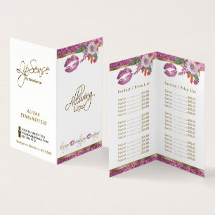 Hübsch Pink Floral Glitzer Lip Preis und Service Visitenkarten