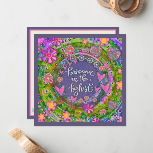 Hübsch Pink Floral Hearts Hosanna Ostern Mitteilungskarte (Vorderseite/Rückseite Beispiel)