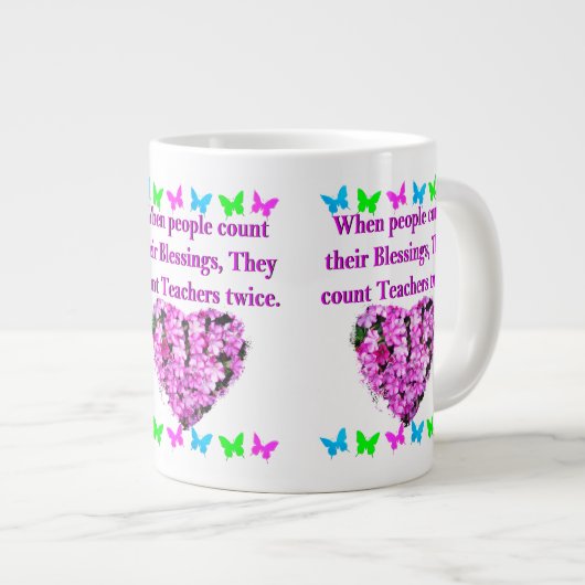 HÜBSCH PINK FLORAL LEHRER DESIGN Jumbo-Tasse (Vorderseite Rechts)