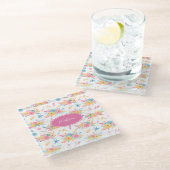 Hübsch Pink Floral Muster Mit Monogramm KItchen Glasuntersetzer (Schrägansicht)