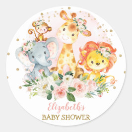 Hübsch Pink Floral Safari Tiere Kinderdusche Runder Aufkleber