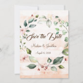 Hübsch Pink Floral Script Wreath Save The Date (Vorderseite)