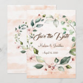 Hübsch Pink Floral Script Wreath Save The Date (Vorne/Hinten)