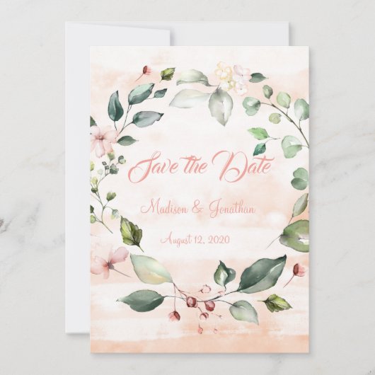 Hübsch Pink Floral Script Wreath Save The Date (Vorderseite)