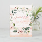 Hübsch Pink Floral Script Wreath Save The Date (Stehend Vorderseite)