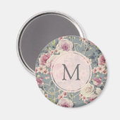 Hübsch Pink Floral und Pearls Girl Monogram Magnet (Vorderseite/Rückseite)