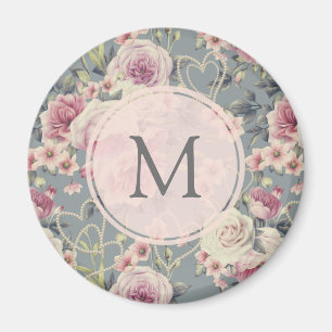Hübsch Pink Floral und Pearls Girl Monogram Magnet