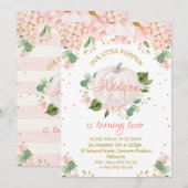 Hübsch Pink Floral White Pumpkin Birthday Einladung (Vorne/Hinten)