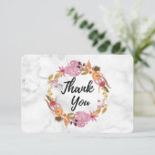 Hübsch Pink Floral Wreath Vielen Dank Dankeskarte (Stehend Vorderseite)