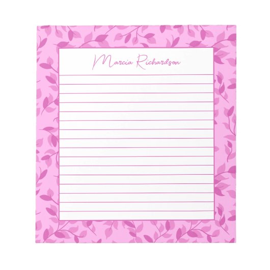 Hübsch Pink Florals Moderne Personalisierte Linde Notizblock (Vorderseite)