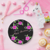 Hübsch Pink Flower Black Birthday Teller (Party)