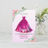 Hübsch Pink Formal Quinceañera Dama Vorschlag Einladung (Stehend Vorderseite)