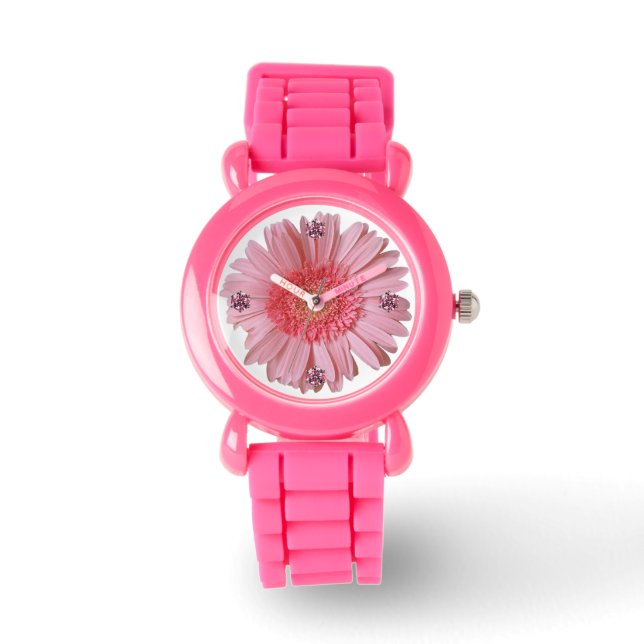 Hübsch Pink Gerber Daisy Watch Armbanduhr (Vorderseite)