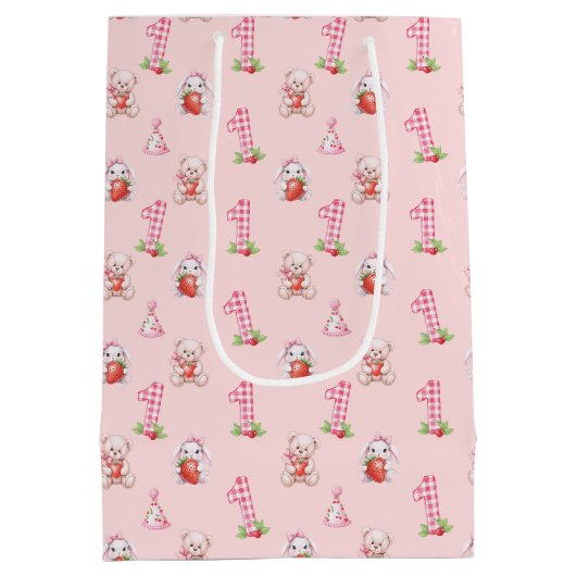 Hübsch Pink Gingham, Bunnies und Bären! Mittlere Geschenktüte (Rückseite)
