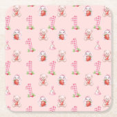 Hübsch Pink Gingham, Bunnies und Bären! Rechteckiger Pappuntersetzer (Vorderseite)