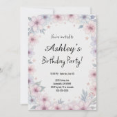 Hübsch Pink Girl's Blume Geburtstagsparty Einladung (Vorderseite)