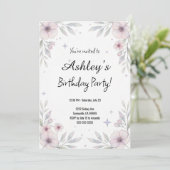 Hübsch Pink Girl's Blume Geburtstagsparty Einladung (Stehend Vorderseite)