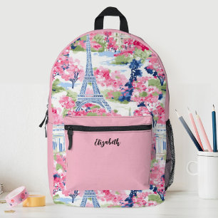 Hübsch Pink Girls Eiffelturm Blumen Bedruckter Rucksack