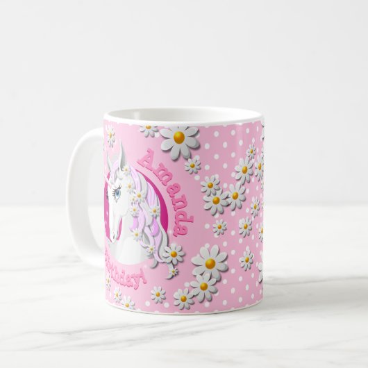 Hübsch Pink Girls Personalisiert Unicorn Party Kaffeetasse (Vorderseite Links)
