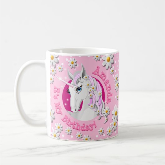 Hübsch Pink Girls Personalisiert Unicorn Party Kaffeetasse (Links)