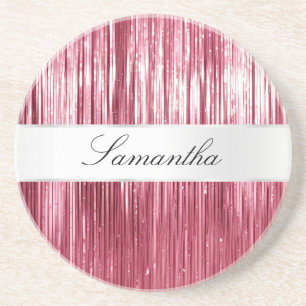 Hübsch Pink Glam Tinsel Streifen Getränkeuntersetzer