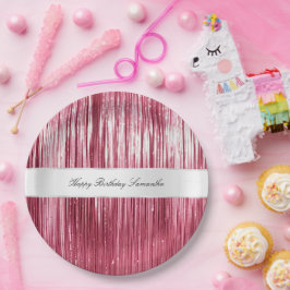 Hübsch Pink Glam Tinsel Streifen Pappteller