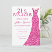 Hübsch Pink Glitzer Dress 21. Geburtstag Party Einladung (Stehend Vorderseite)