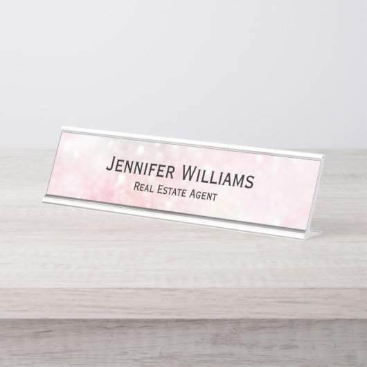 Hübsch Pink Glitzer Girly Glamour Schreibtischnamensplakette (Vorderseite )