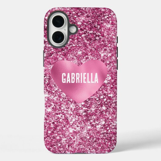Hübsch Pink Glitzer Glam Herz Case-Mate iPhone Hülle (Rückseite)