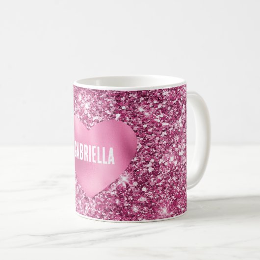 Hübsch Pink Glitzer Glam Herz Kaffeetasse (VorderseiteRechts)
