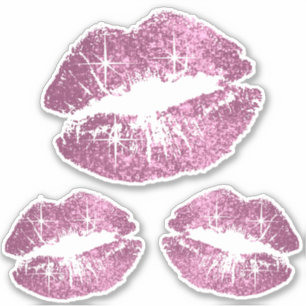 Hübsch Pink Glitzer Lips - Kiss-Cut Aufkleber