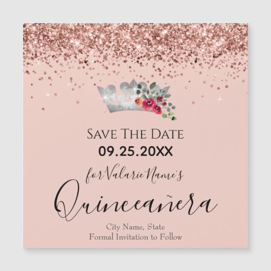 Hübsch Pink Glitzer Quinceanera Save the Date Magn Magnetkarte (Vorderseite)