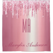 HÜBSCH PINK GLITZER TROPFEN INDIVIDUELLE NAME MONO DUSCHVORHANG (Vorderseite)