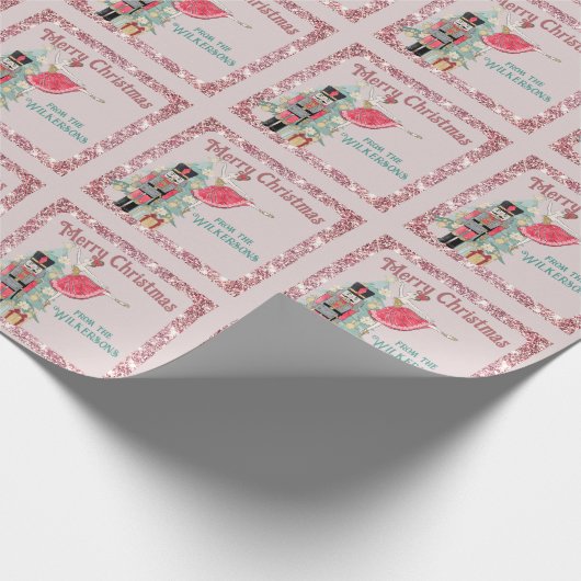 Hübsch Pink Glitzern Nutcracker Weihnachten Geschenkpapier (Ecke)